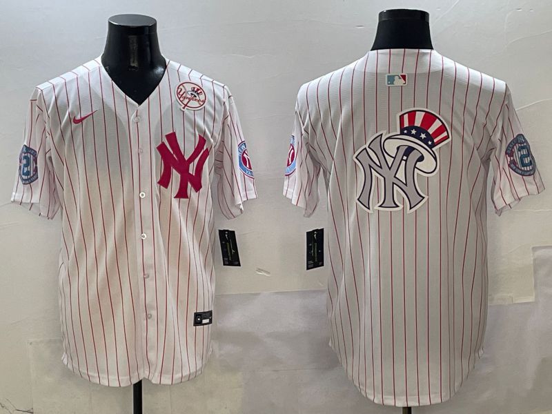 Men New York Yankees Blank White Stripe Jointly Name Nike 2025 MLB Jersey style 17